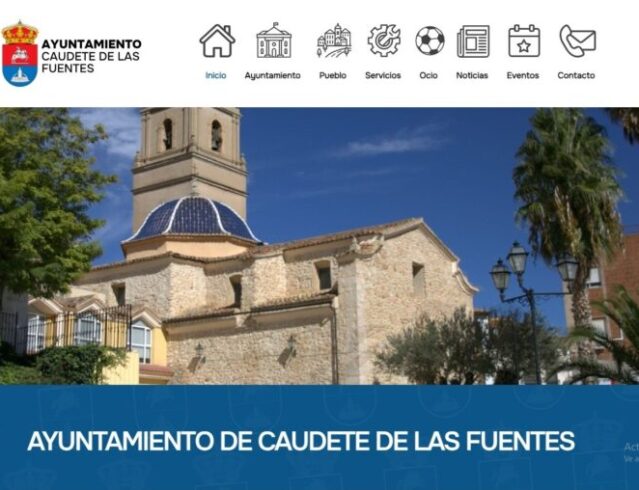 Captura de Pantalla del Sitio web del Ayuntamiento de Caudete de las Fuentes, realizado por Accesia Soluciones.
